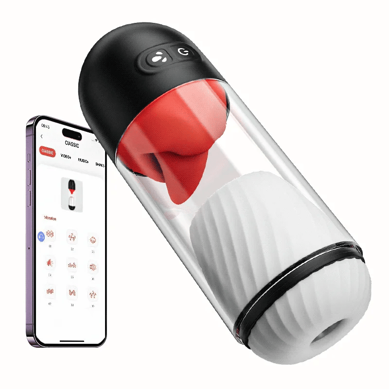 App Controlled Blowjob Masturbator with 9 Tongue Licking & Vibration Modes