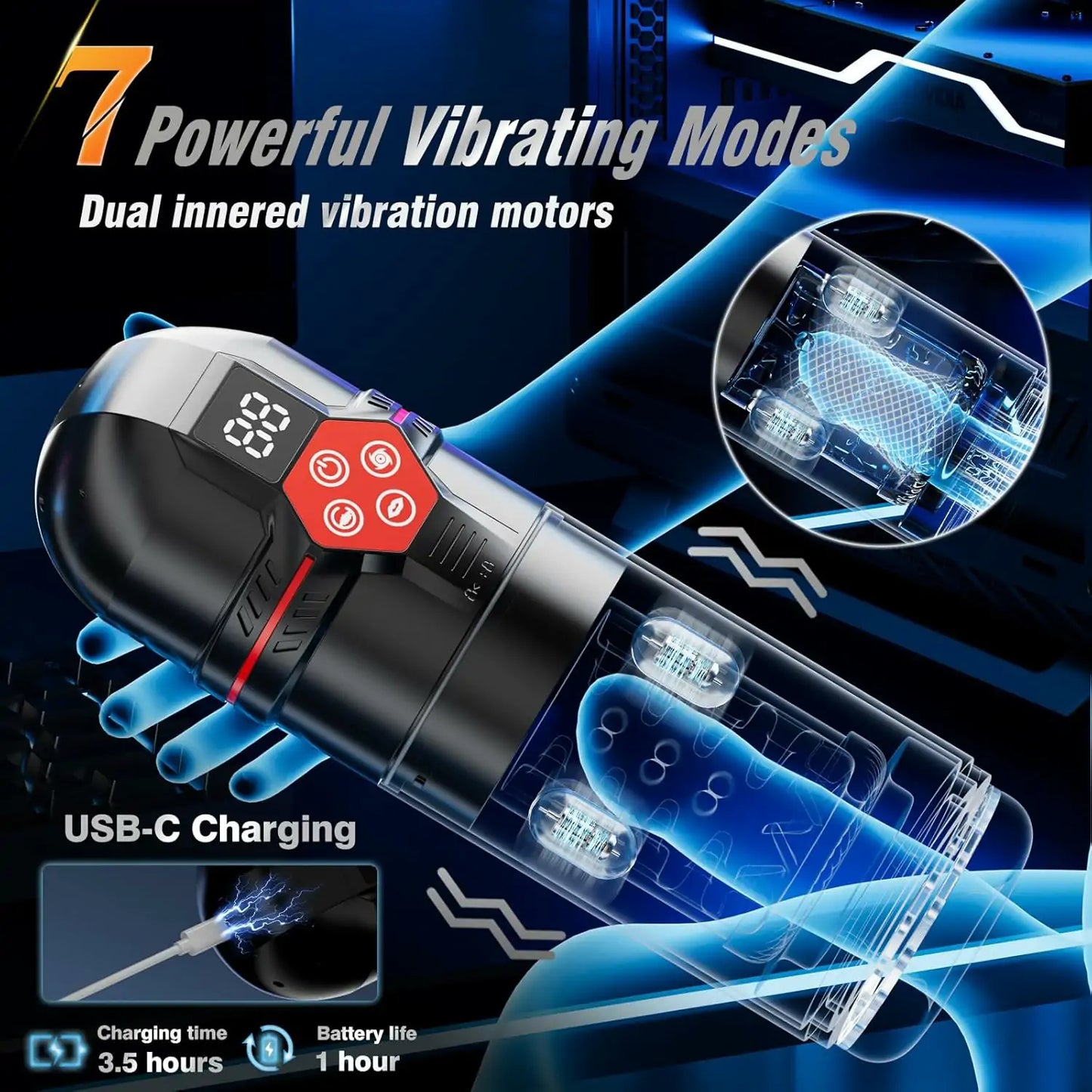 Waterproof Male Stroker with 7 Modes Thrust Rotate Suction Vibration