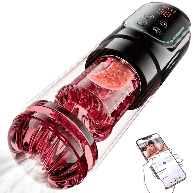 APP Waterproof Automatic Sucting Masturbator Thrusting Rotating Licking