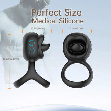 Triangular vibrating penis ring for men and women with 10 vibration modes and 10 tongue licking and rotation modes