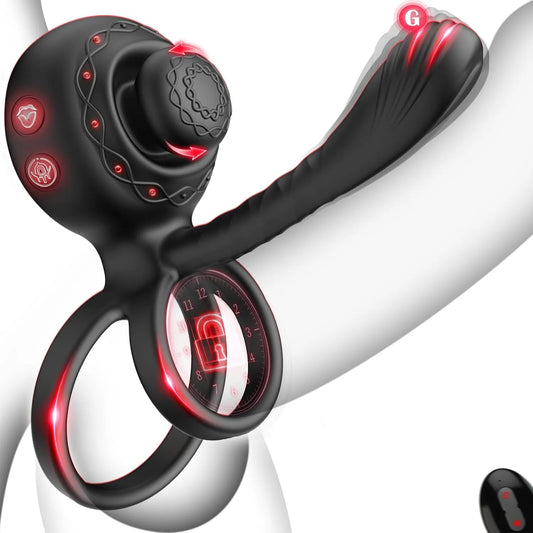 Men and women couples penis vibrating ring 360° kneading clitoral stimulator with 10 vibrations and 10 rotations