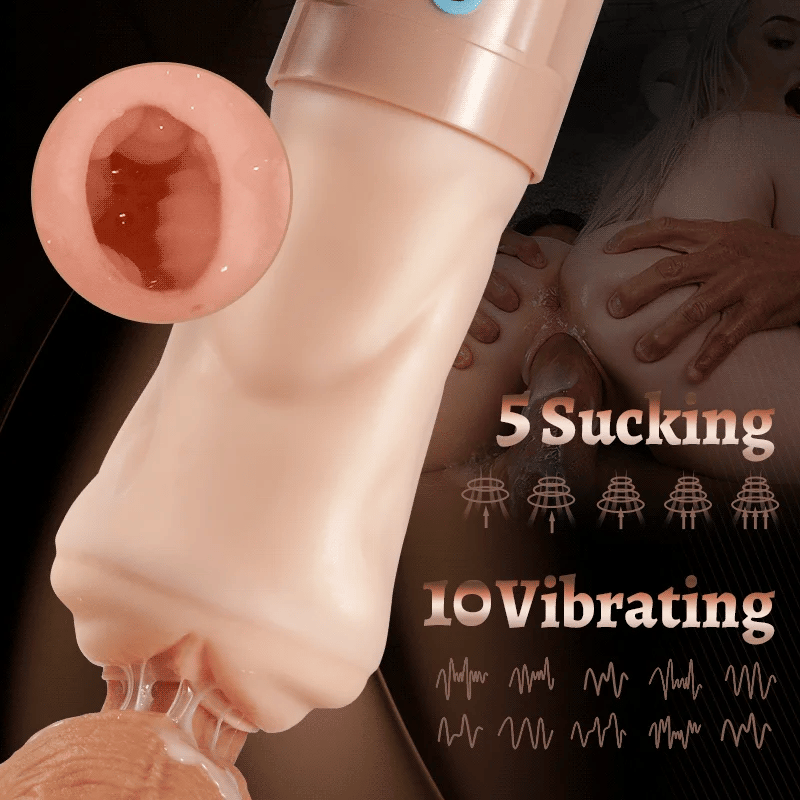 Vibrator Pocket Pussy with 5 Sucking Oral Swallowing 10 Vibrating Massage Training