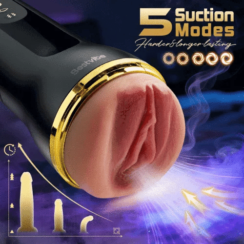 Realistic Pussy Male Stroker with 5 Suction Modes and 10 Vibration Modes