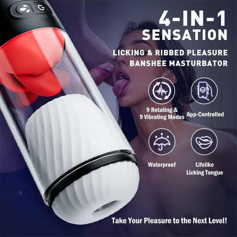 Waterproof Oral Sex Simulator with Licking & Vibration & App