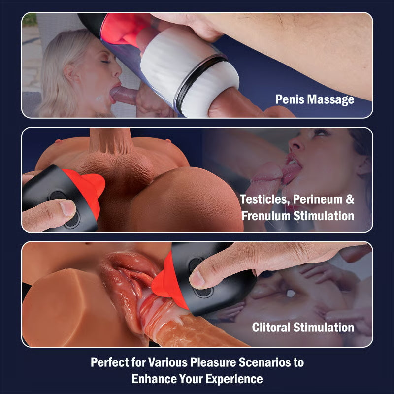 Waterproof Oral Sex Simulator with Licking & Vibration & App