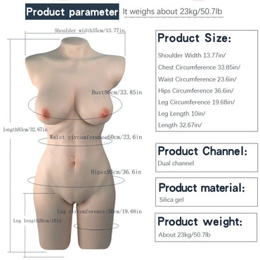 Paige: 50.7lb full-size silicone male torso sex doll