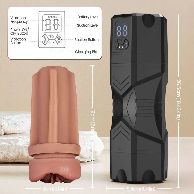 Realistic Pussy Stroker with 5 suction levels and 9 vibration modes IPX7 Waterproof