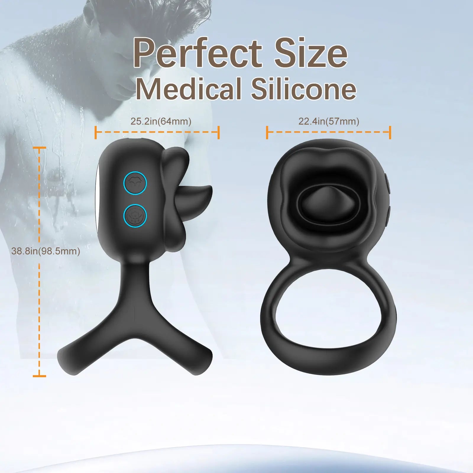 Triangular vibrating penis ring for men and women with 10 vibration modes and 10 tongue licking and rotation modes