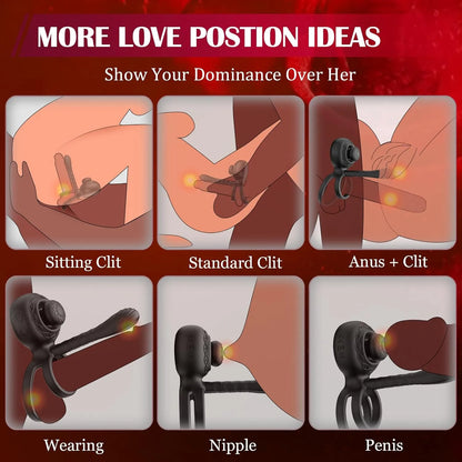 Men and women couples penis vibrating ring 360° kneading clitoral stimulator with 10 vibrations and 10 rotations