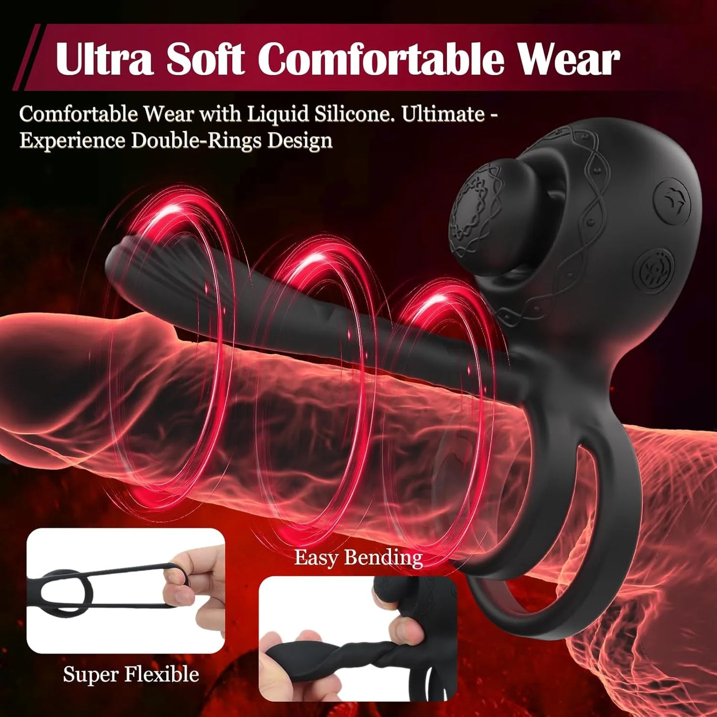 Men and women couples penis vibrating ring 360° kneading clitoral stimulator with 10 vibrations and 10 rotations