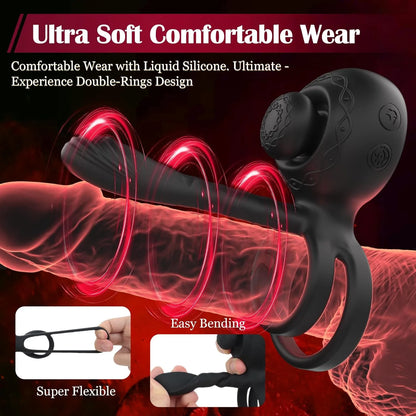 Men and women couples penis vibrating ring 360° kneading clitoral stimulator with 10 vibrations and 10 rotations