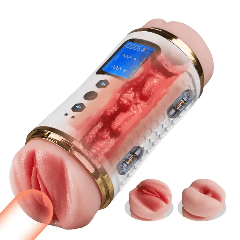 Through‑action dual-motor masturbator – delays ejaculation, boosts stamina, ipx7 waterproof