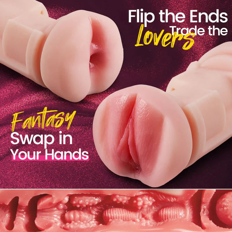 Through‑action dual-motor masturbator – delays ejaculation, boosts stamina, ipx7 waterproof