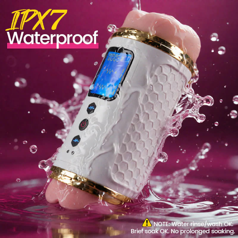 Through‑action dual-motor masturbator – delays ejaculation, boosts stamina, ipx7 waterproof