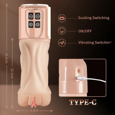 Vibrator Pocket Pussy with 5 Sucking Oral Swallowing 10 Vibrating Massage Training